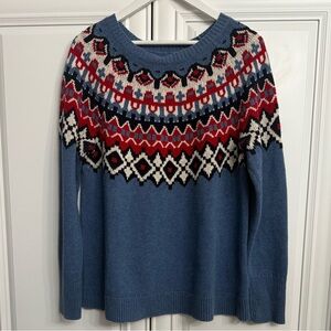 Chaps Women's Large Blue, Red Cream and Black Fair Isle Sweater Sweatshirt Top